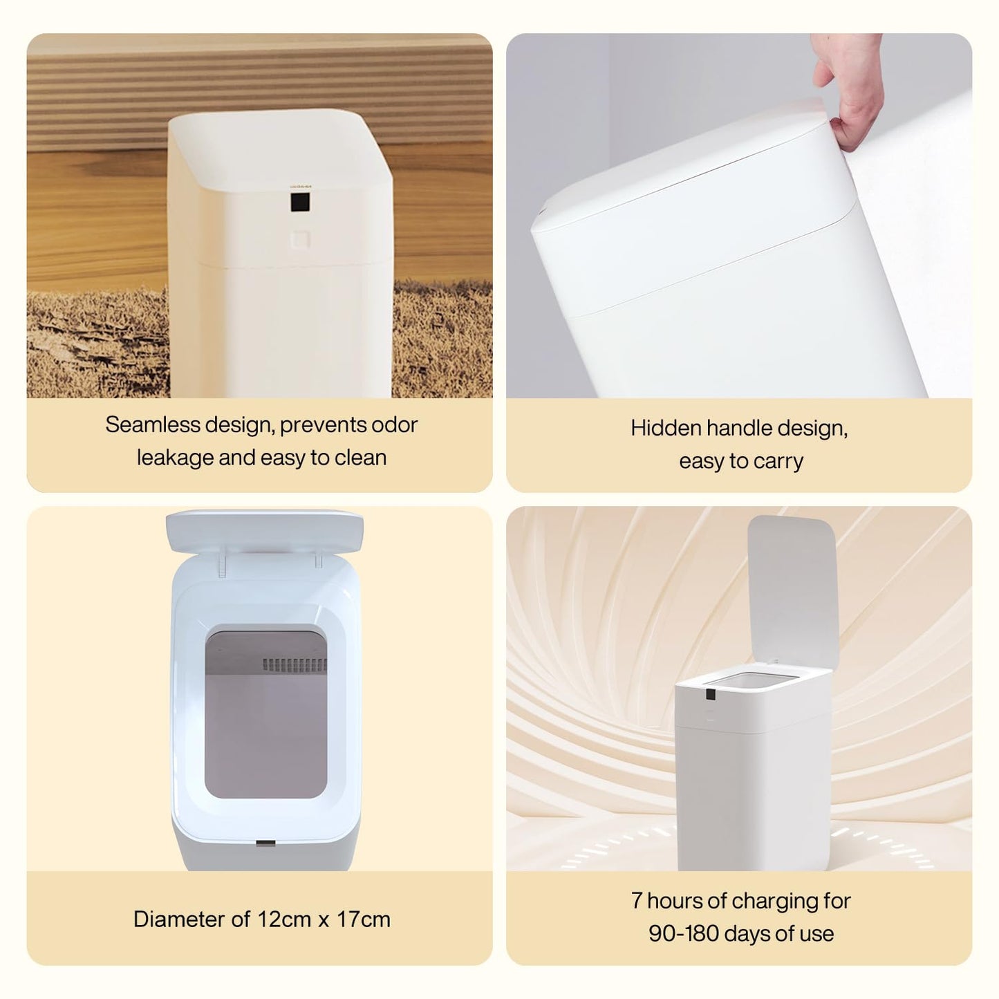 Automatic Trash Can, 3 Gallon Self Sealing and Self-Changing Smart Trash Can, Motion Sensor, Touchless Garbage Can with Lid for Kitchen Bathroom Bedroom Office, 6 Refill Rings(C3, White)