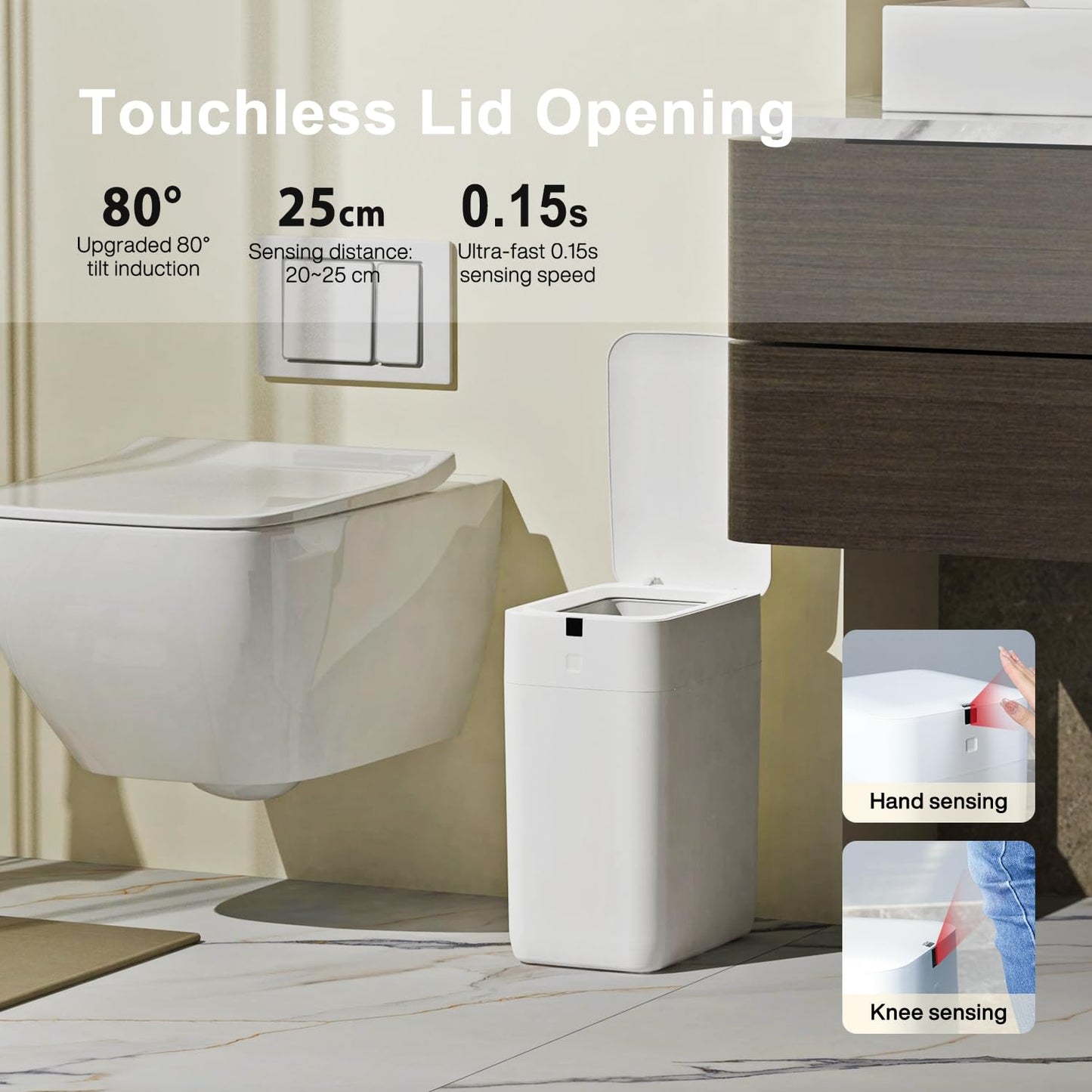 Automatic Trash Can, 3 Gallon Self Sealing and Self-Changing Smart Trash Can, Motion Sensor, Touchless Garbage Can with Lid for Kitchen Bathroom Bedroom Office, 6 Refill Rings(C3, White)